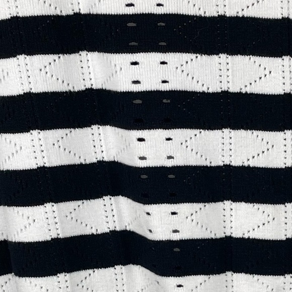 CABI 5832 RUNWAY PULLOVER STRIPED KNIT SHORT SLEEVE LACE UP BOW SWEATER - Picture 9 of 12